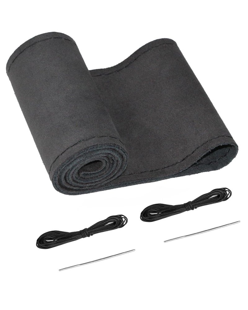 BELINOUS Suede Steering Wheel Leather Wrap (Size M4, Black) - Image 1